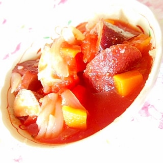 白湯スープｄｅ❤玉葱と薩摩芋と人参のトマト煮❤